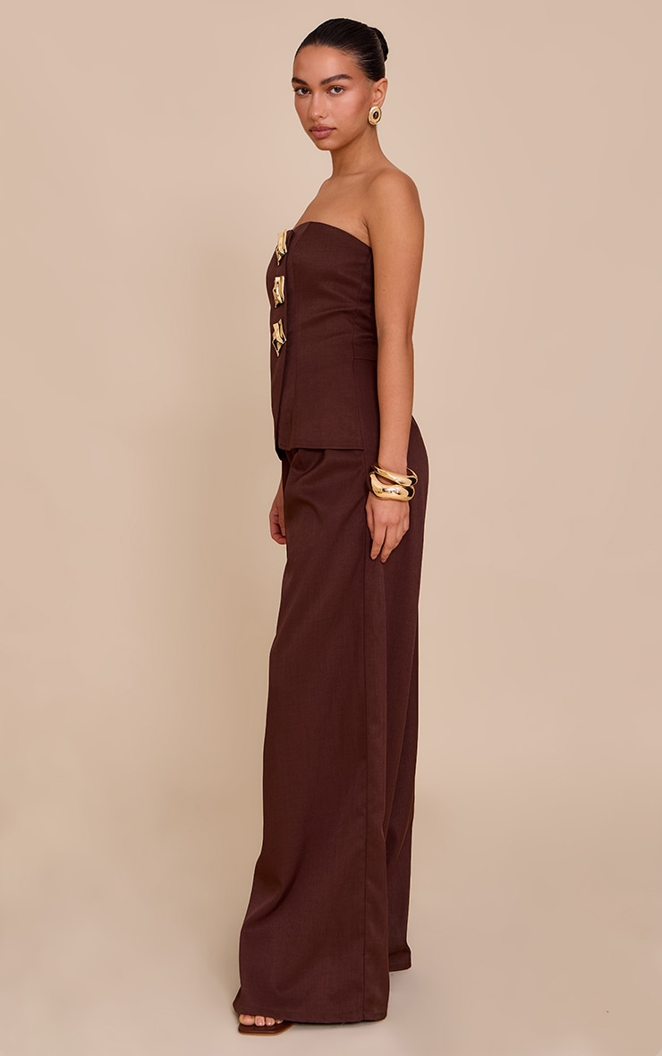 Chocolate Woven Bandeau Trim Detail Straight Leg Jumpsuit image 3