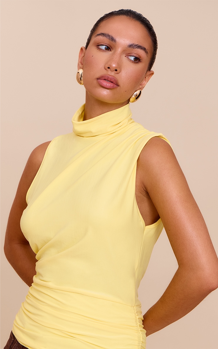Lemon Soft Touch Ruched Side High Neck Top image 4