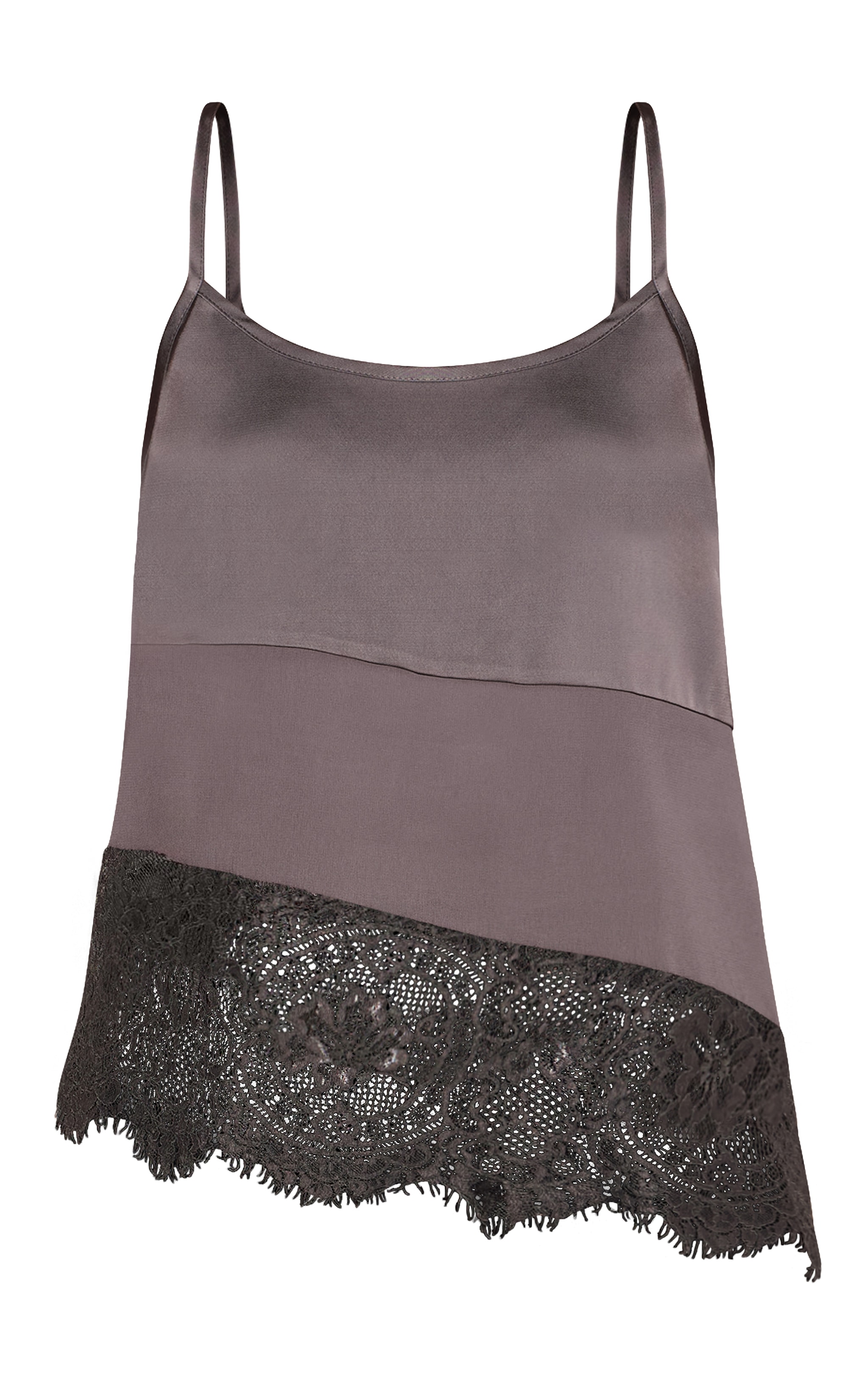 Débardeur satiné gris anthracite à empiècement asymétrique en dentelle image 5