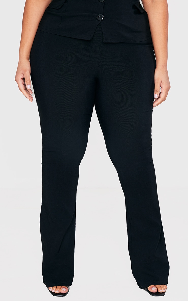Plus Black Stretch Woven Flare Leg Pants image 2