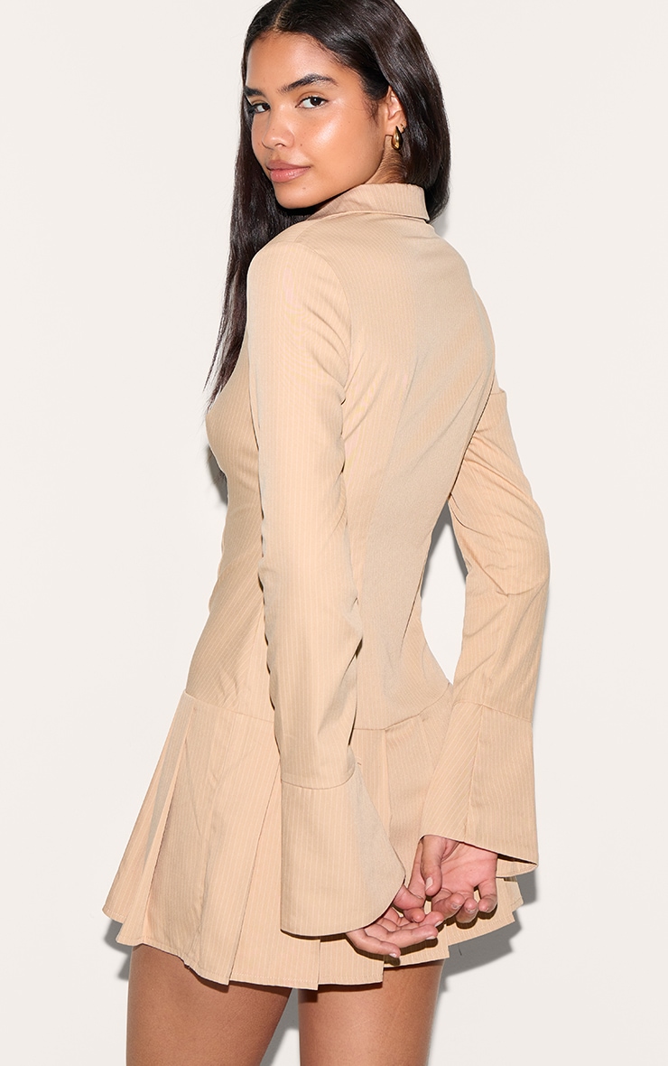 Tall Almond Stripe Shirt Pleated Mini Dress image 2