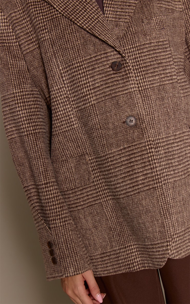 Beige Herringbone Oversized Grandad Blazer  image 4