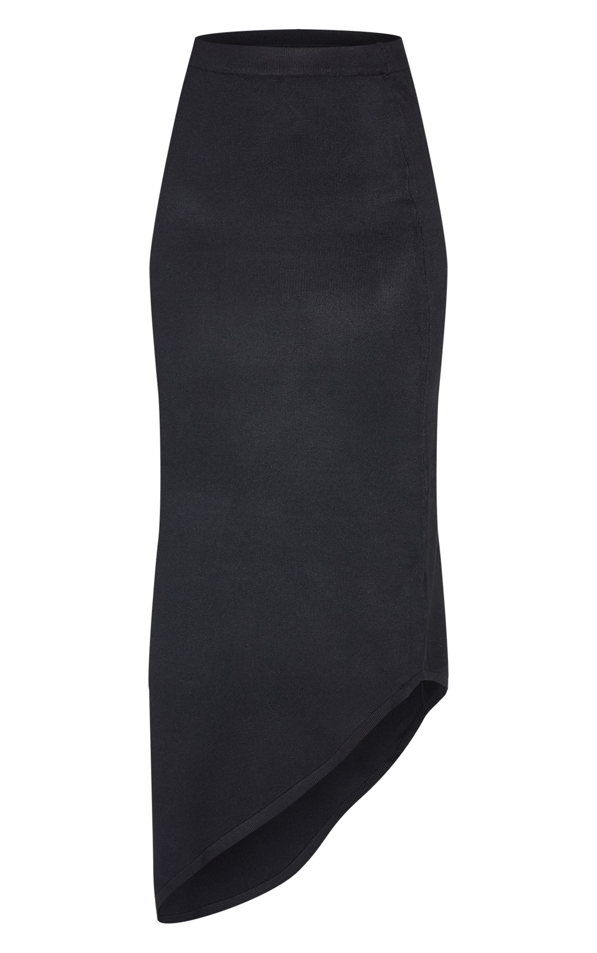 Black Fine Knit Asymmetric Hem Maxi Skirt image 5