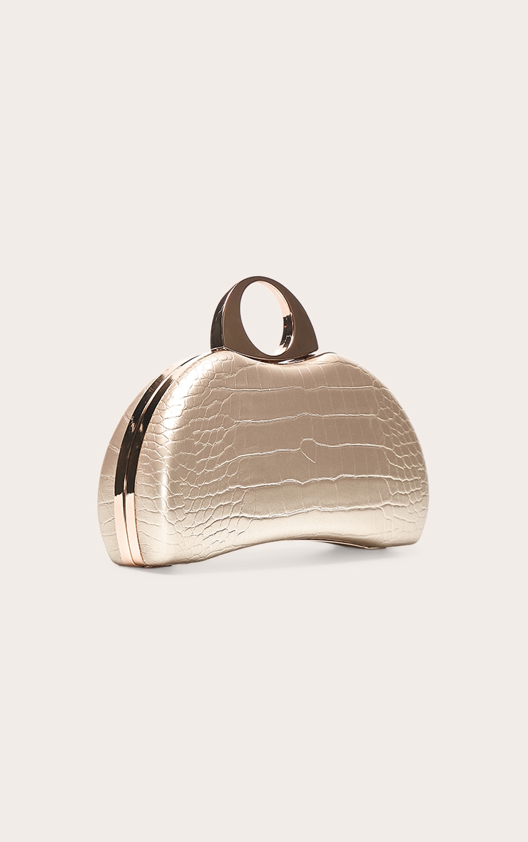Sac pochette rigide en PU doré effet croco image 4