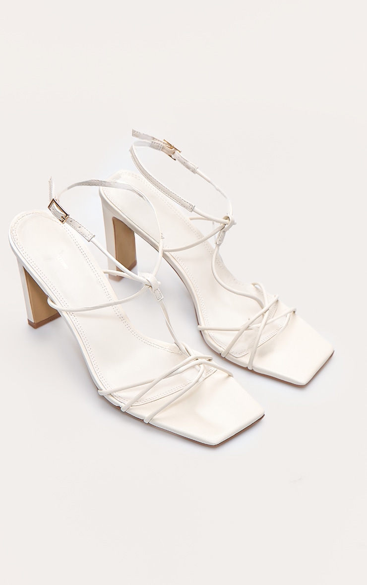 Cream T Bar Square Toe Slim Block Heeled Sandal image 5