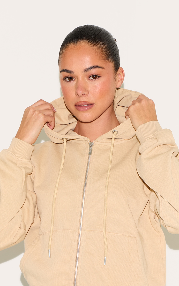 PRETTYLITTLETHING Stone Washed Embroidered Zip Up Hoodie image 4