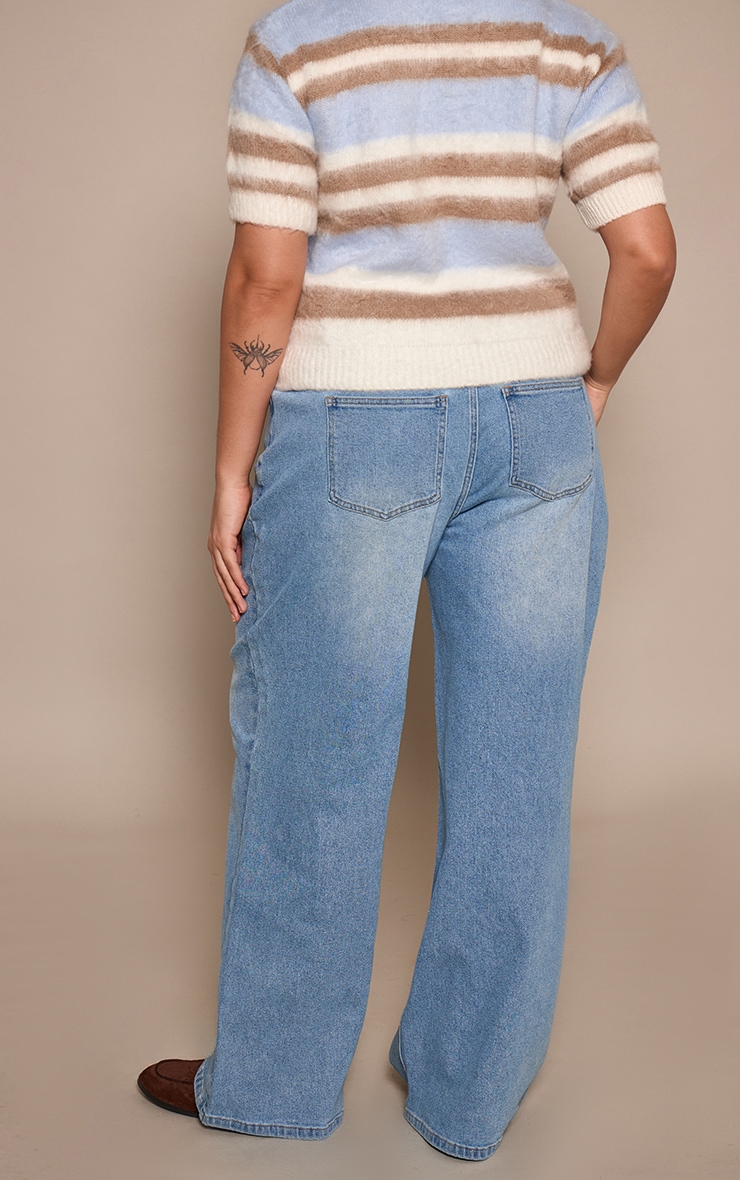 Plus Mid Blue High Waist Stretch Straight Leg Jean image 3