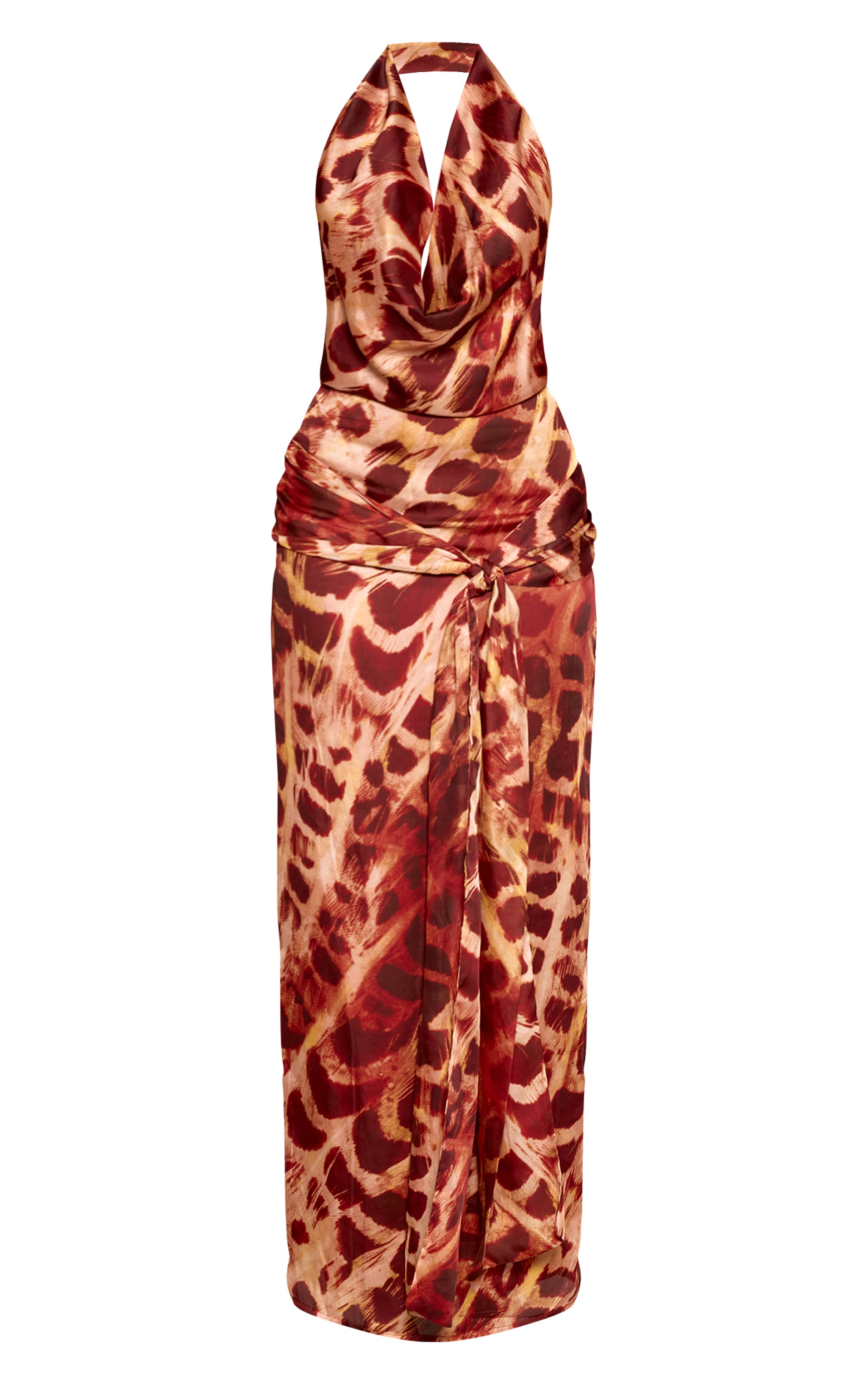 Brown Snake Cowl Neck Tie Front Maxi Dress image 5