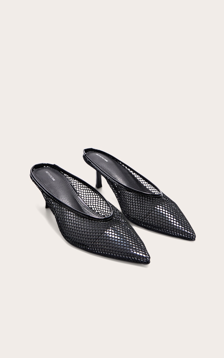 Black Mesh Point Toe Low Heel Court Mules image 3