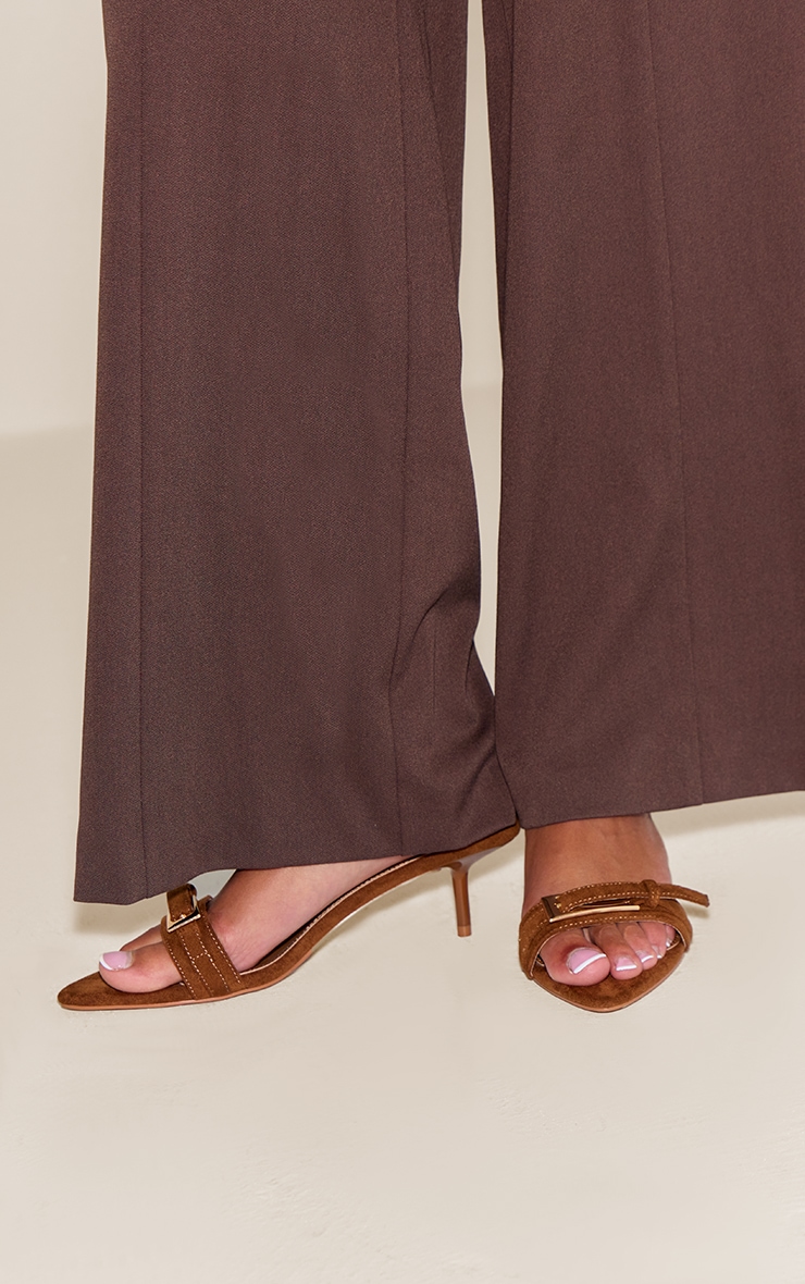 Tan Faux Suede Buckle Kitten Heel Mule image 1