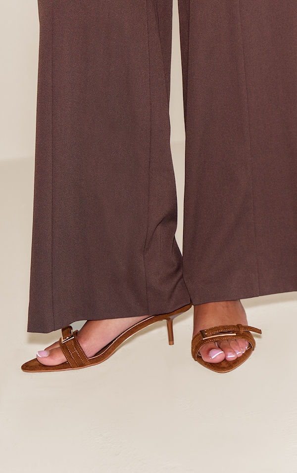 Tan Faux Suede Buckle Kitten Heel Mule