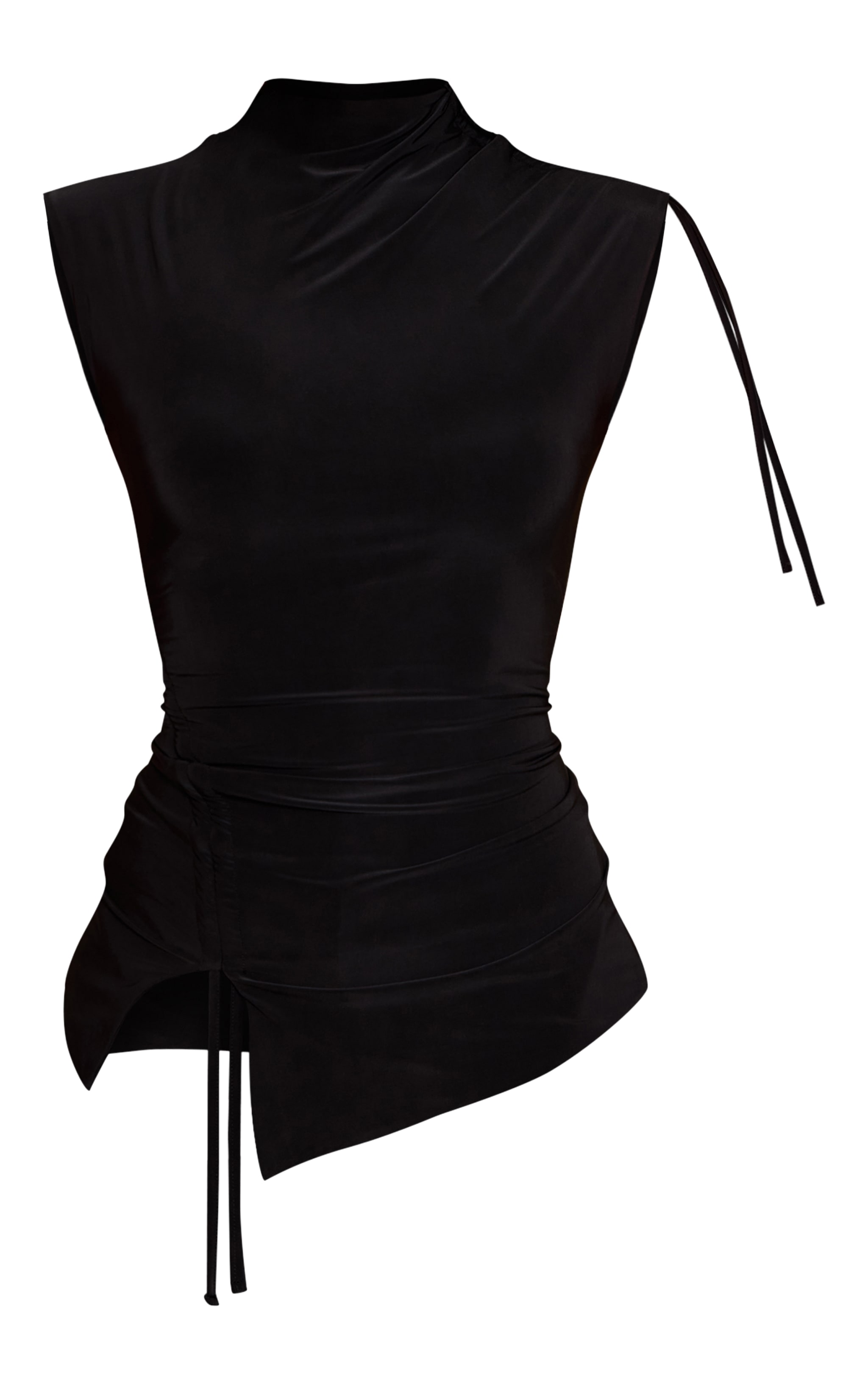 Black Ruched Detail Slinky  Longline Top  image 5