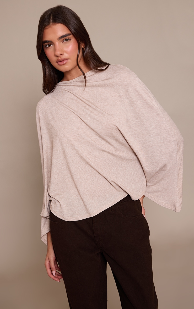 Sand Asymmetric Slouchy Long Sleeve Top image 1
