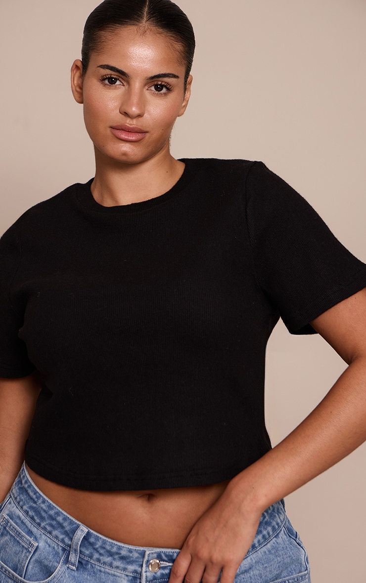 Plus Black Soft Touch Rib Crop Top