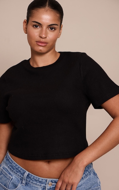 Plus Black Soft Touch Rib Crop Top