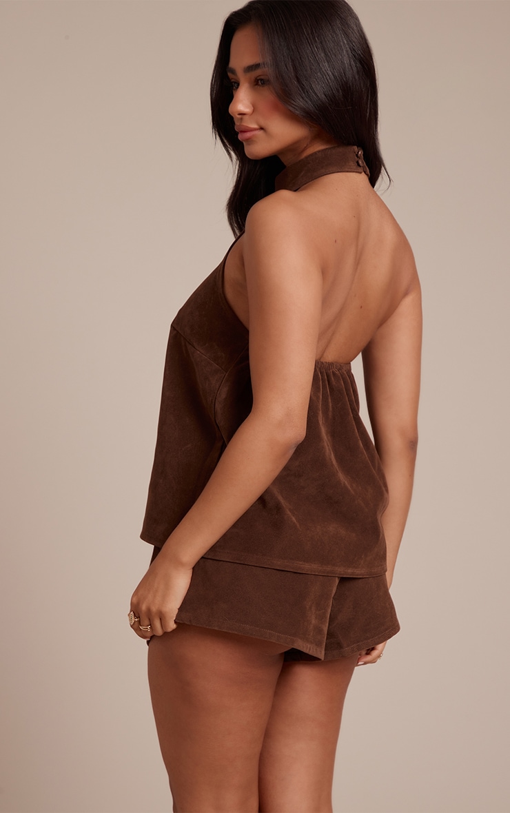 Petite Chocolate Suede Halterneck Top image 2