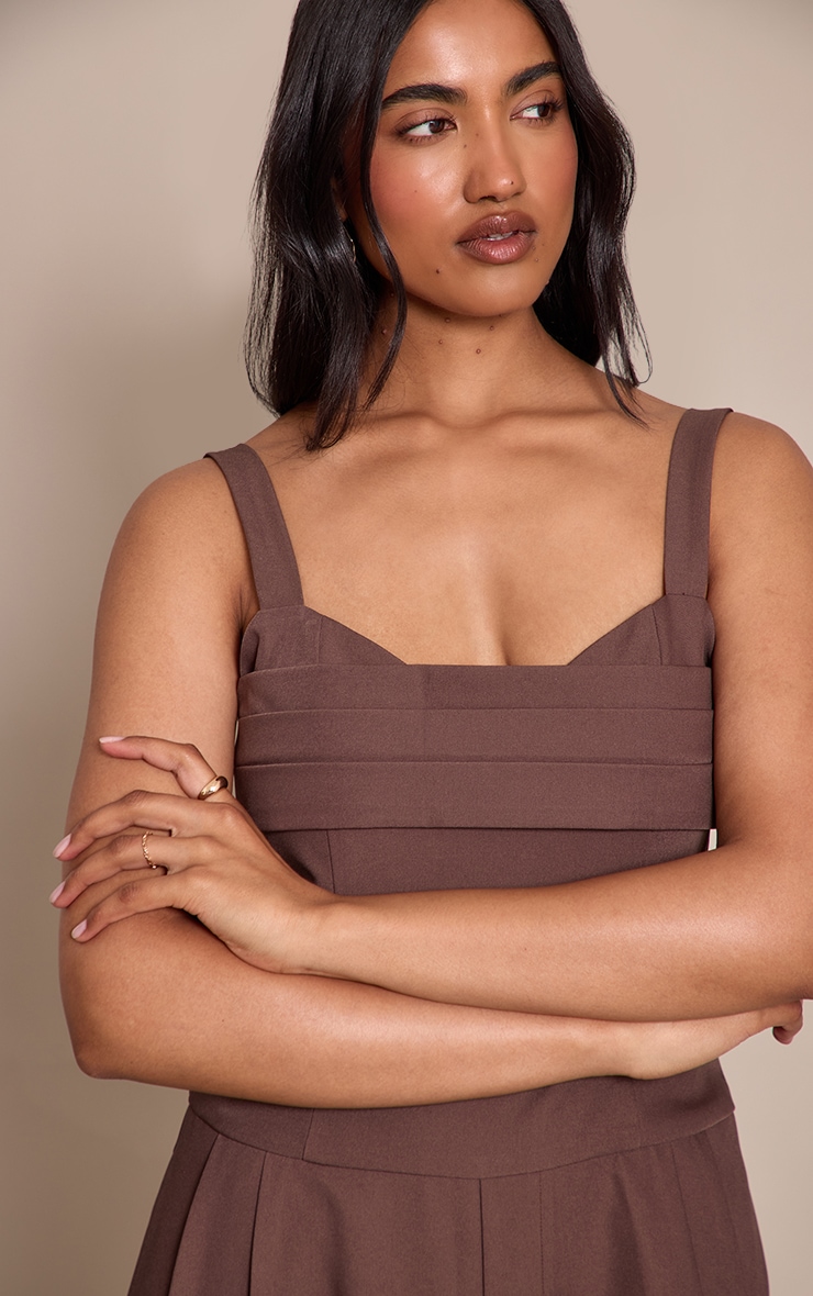 Chocolate Tailored Panel Detail Wide Leg Jumpsuit image 4