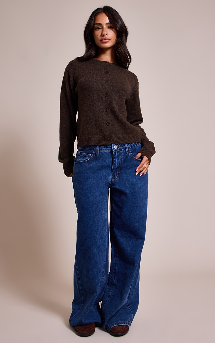 Petite Chocolate Button Through Fine Knit Cardigan image 3