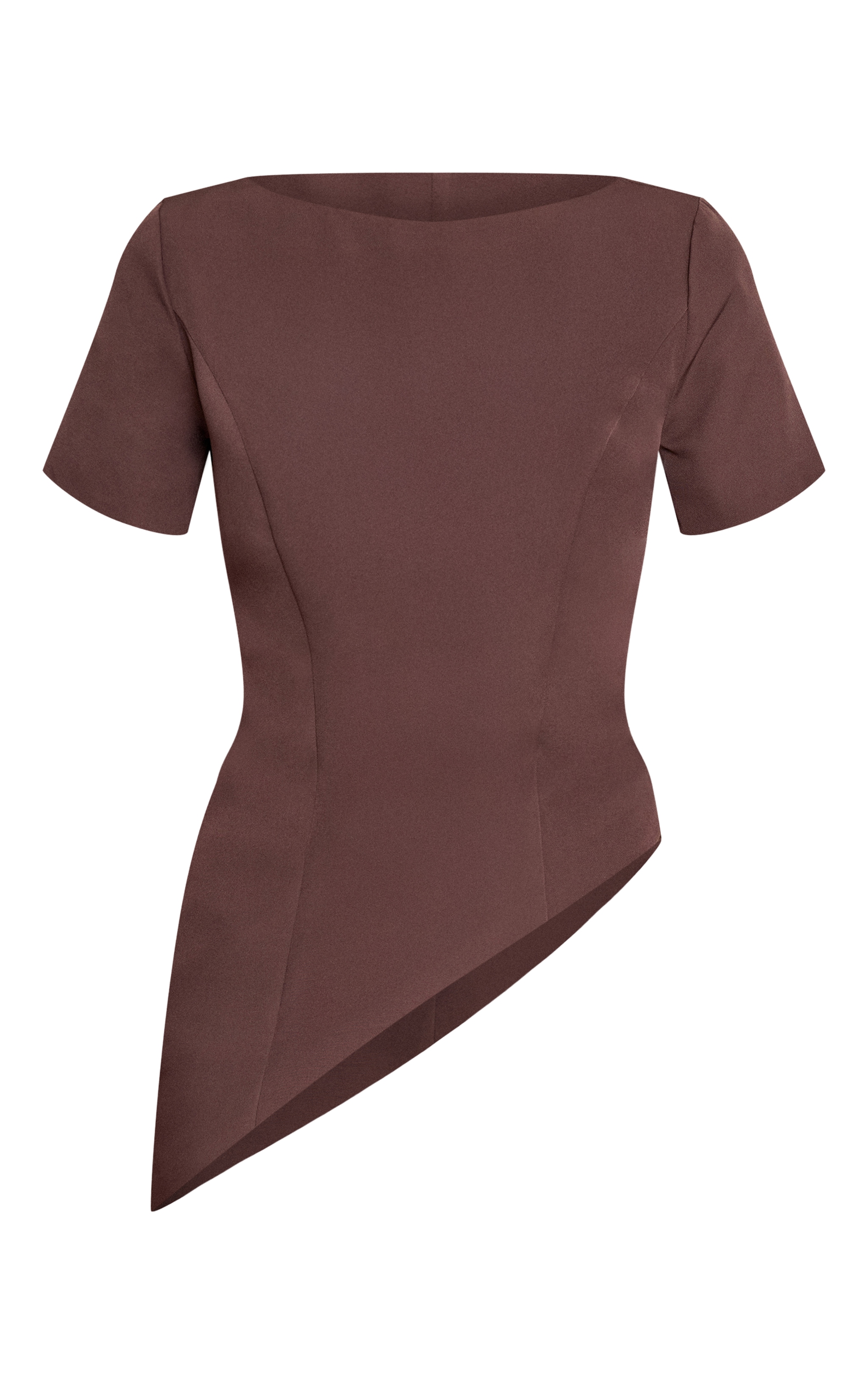 Dark Chocolate Woven Structured Asymmetric Hem Top image 5