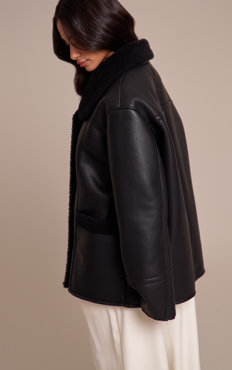 Petite Aviateur noir à col entonnoir et doublure en imitation mouton image 2