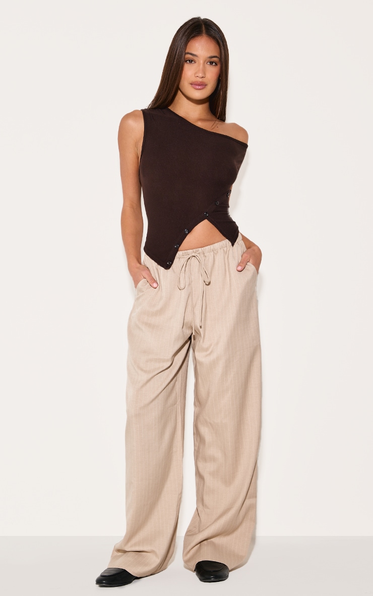 Chocolate Asymmetric Soft Touch Button Detail Long Top image 3