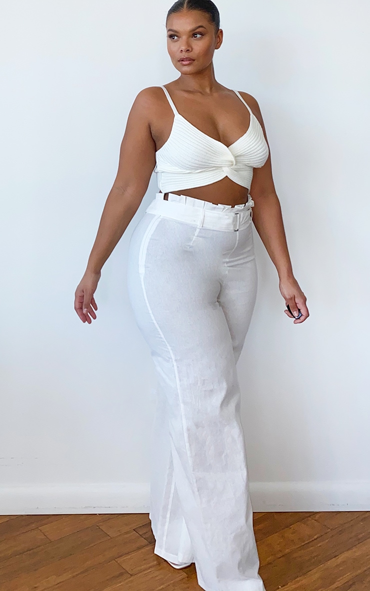 Plus Cream Knit Twist Front Crop Top image 3