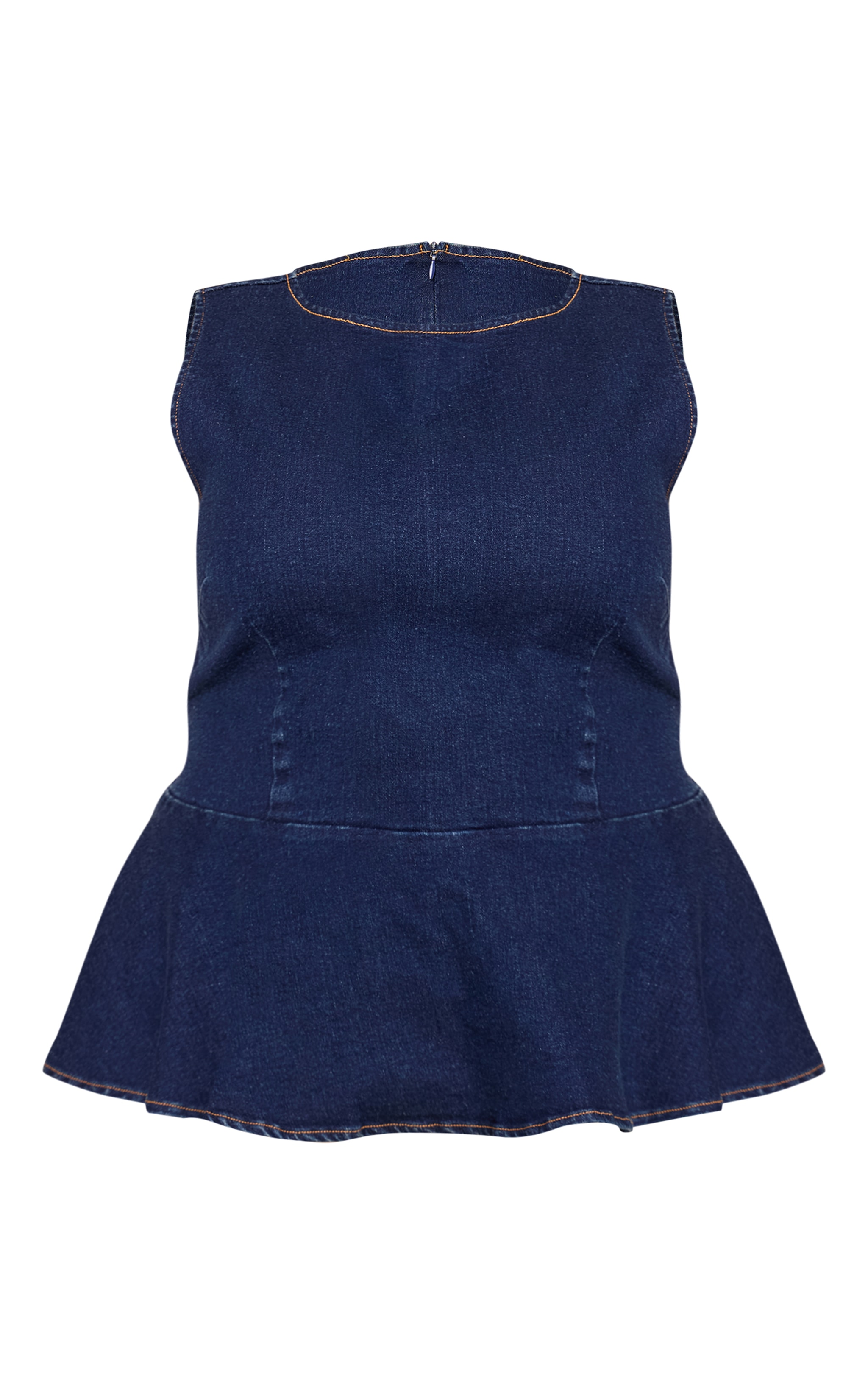 Plus Top péplum en jean indigo sans manches à col bateau image 5