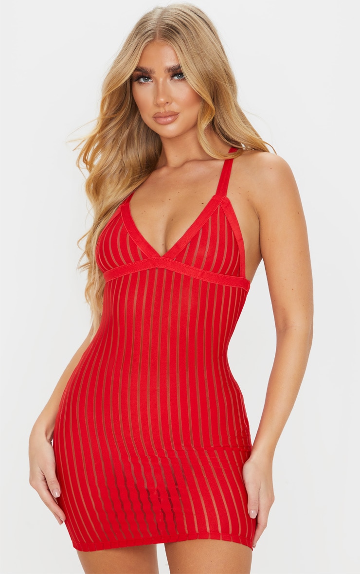 Red Stripe Mesh Slip Dress