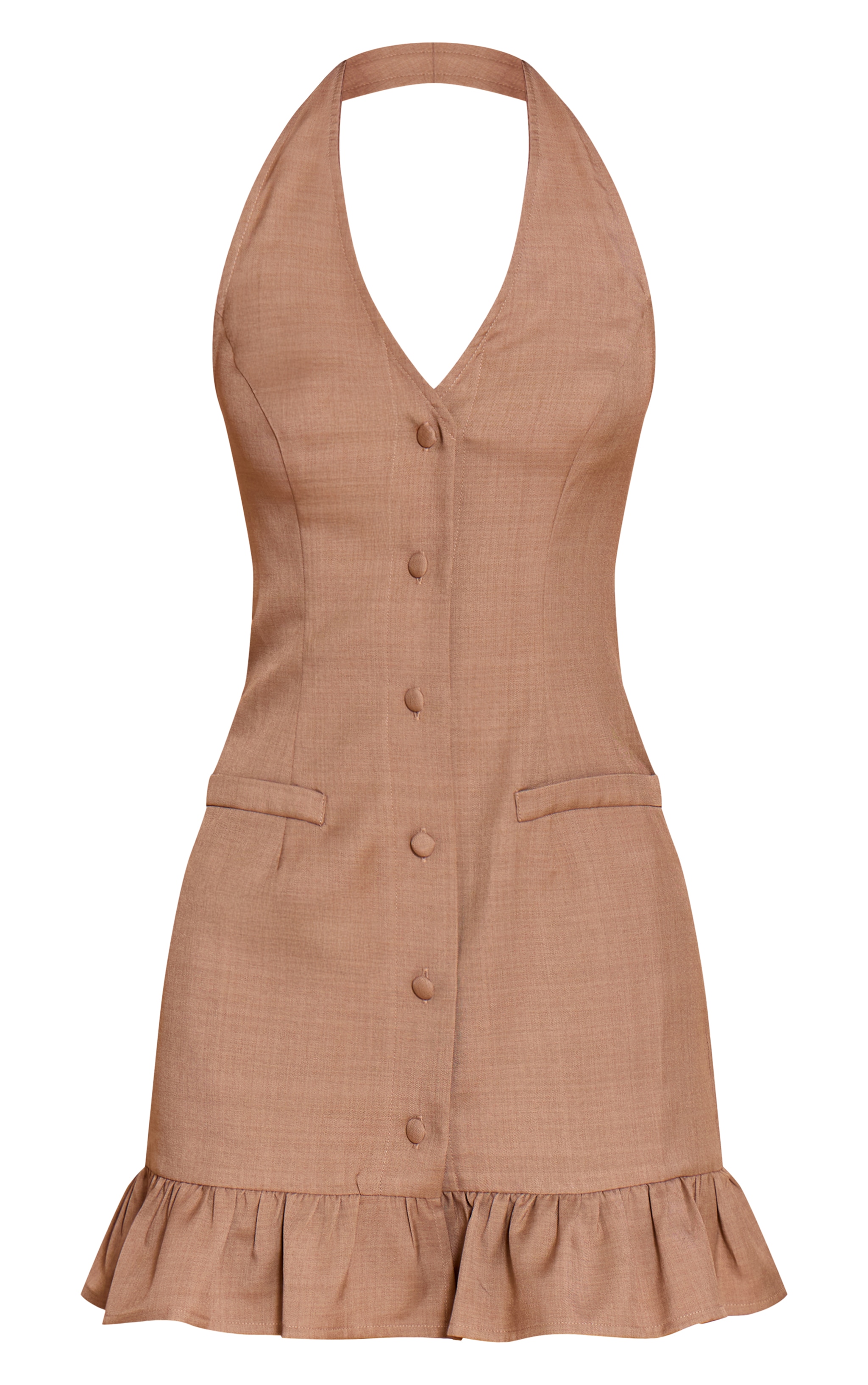 Mushroom Tailored Woven Button Down Frill Hem Shift Dress image 5