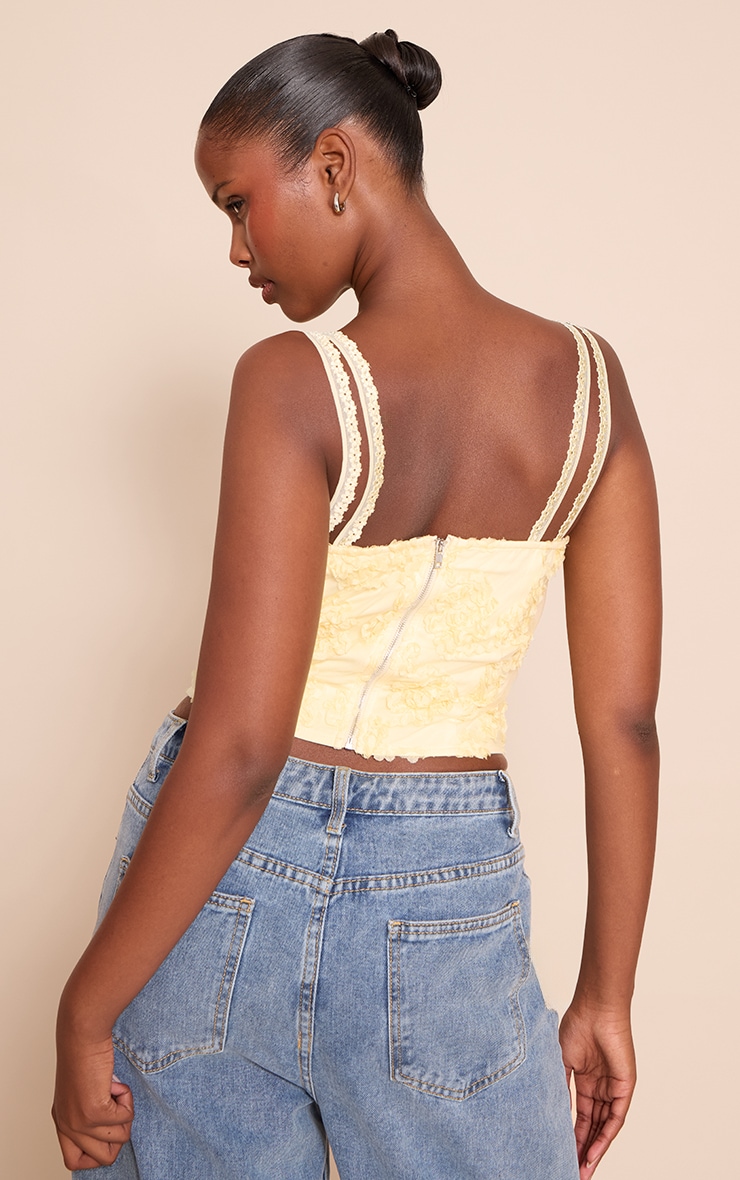 Butter Yellow Floral Textured Boned Corset image 2