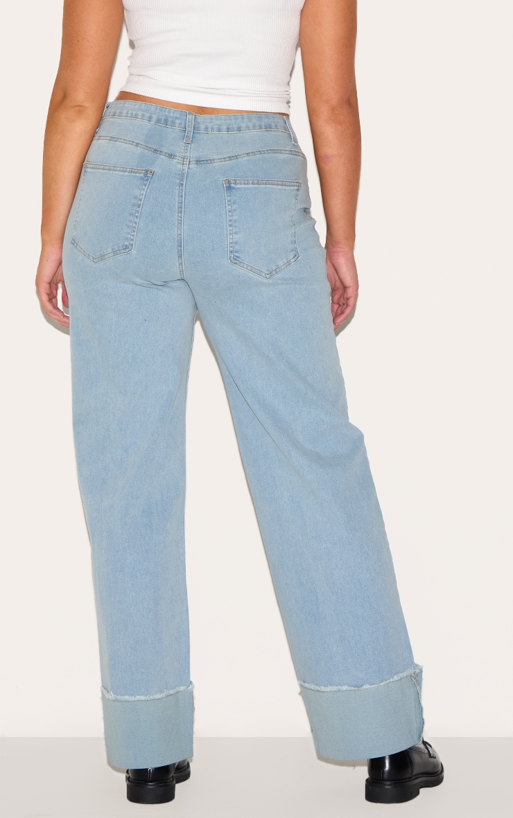 Shape Light Blue Stretch Denim Highwaisted Distressed Turn Up Hem Jeans image 3