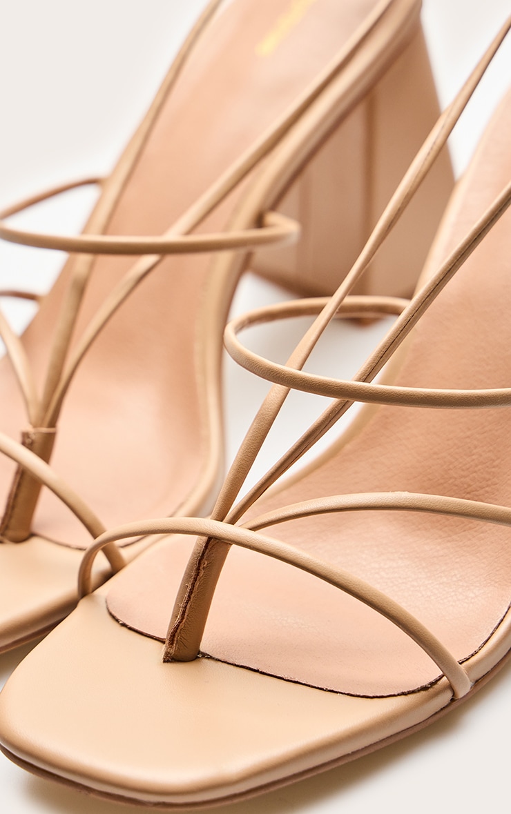 Nude Pu Square Toe Thong Strappy Lace Up Block Heeled Sandals image 5