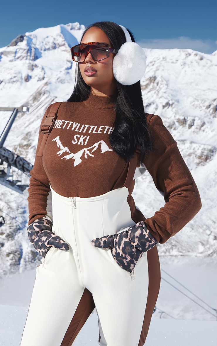 PRETTYLITTLETHING Plus Chocolate Ski Mountain Merino Wool Knitted Bodysuit image 1