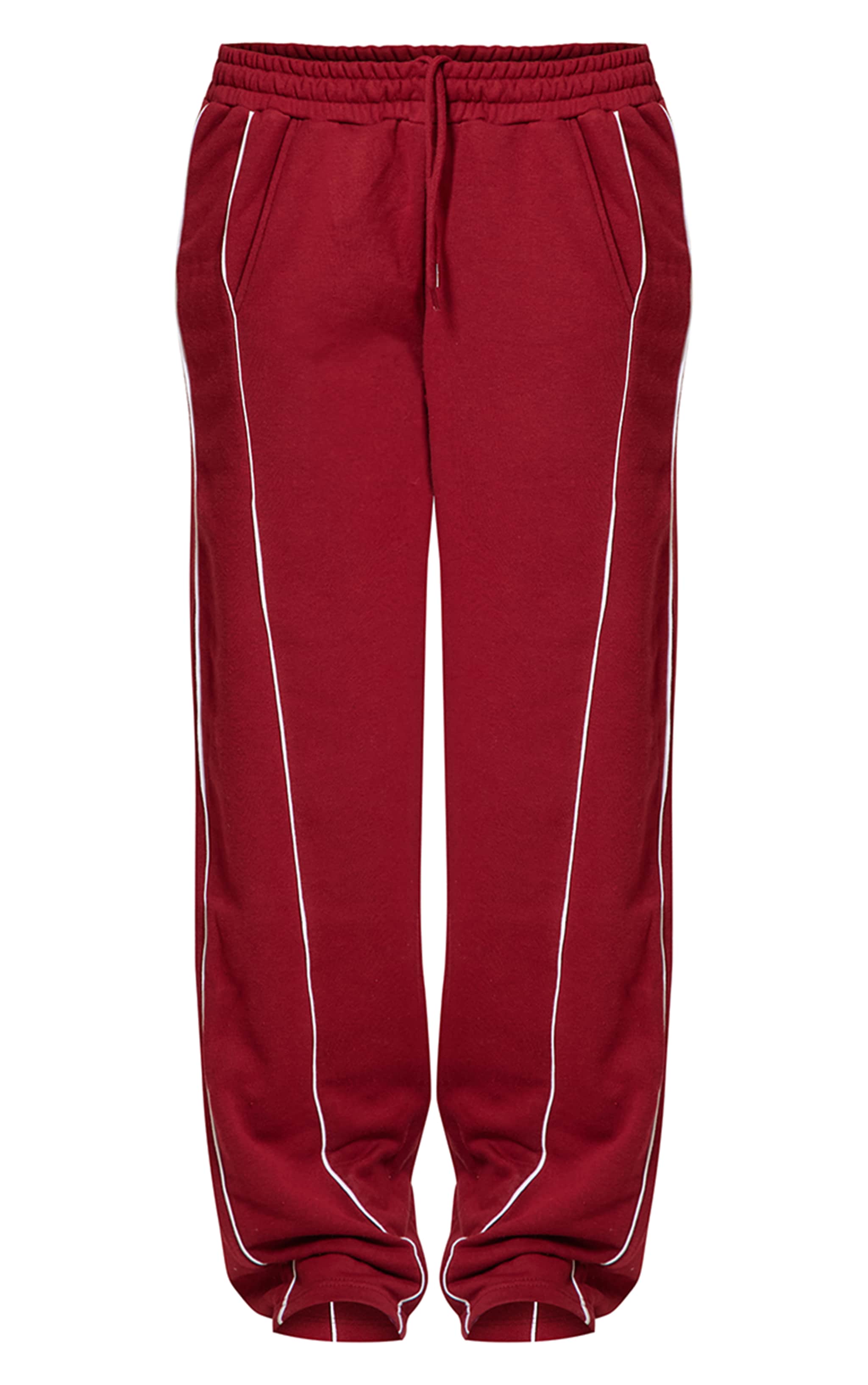 Dark Red Contrast Piping Detail Wide Leg Sweatpants image 5