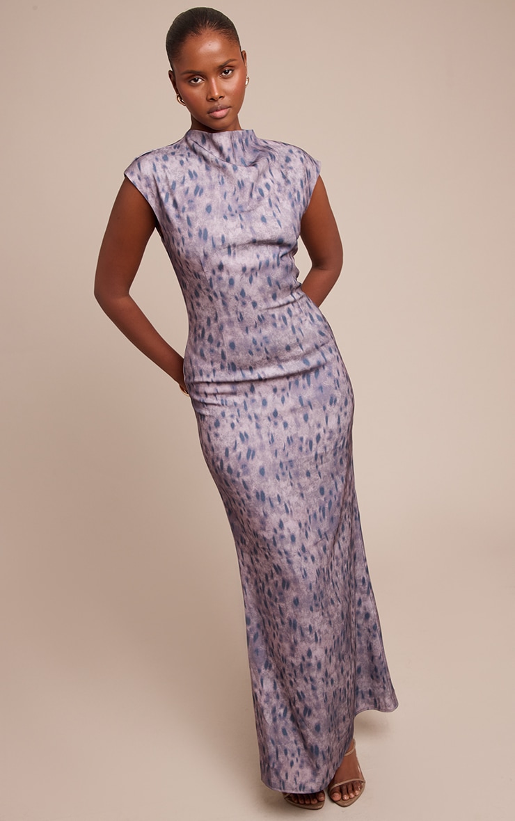 Brown Textured Printed High Neck Sleeveless Maxi Dress image 3