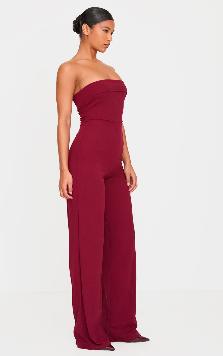 Burgundy Crepe Fold Over Detail Wide Leg Jumpsuit image 3