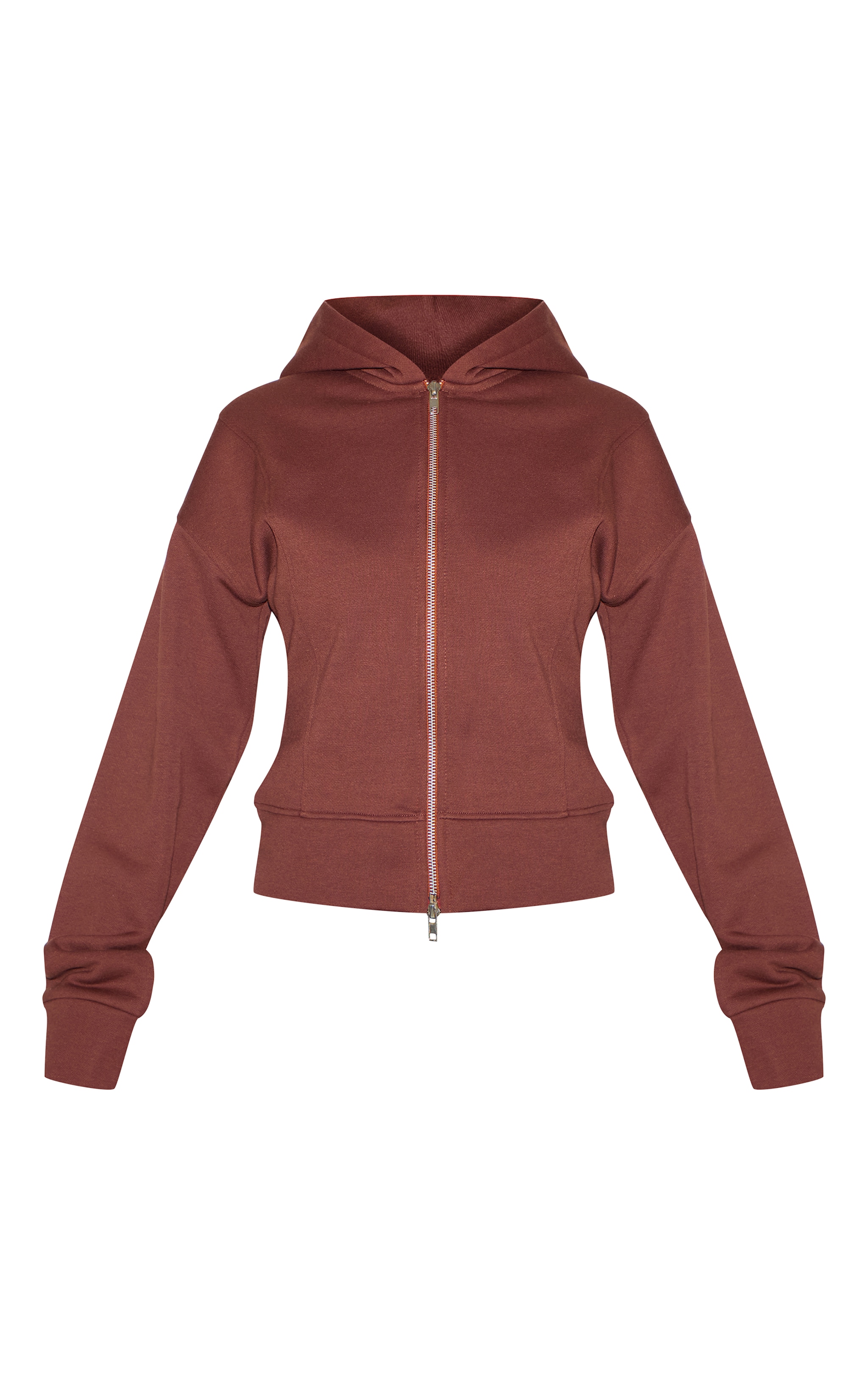 Petite Deep Chocolate Double Zip Cinched Hoodie image 5