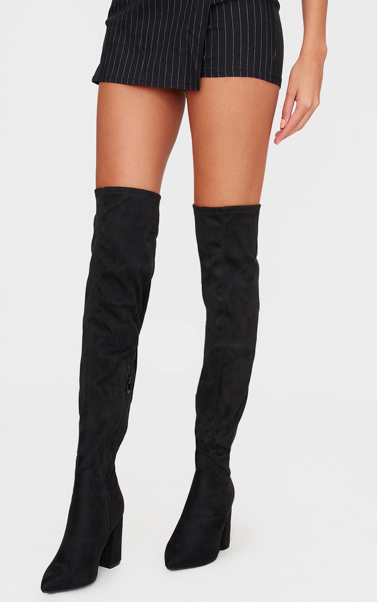 Black Wide Fit Point Toe Over The Knee Boots image 2