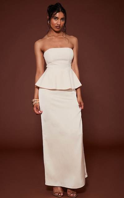 Cream Tailored Peplum Hem Maxi Dress