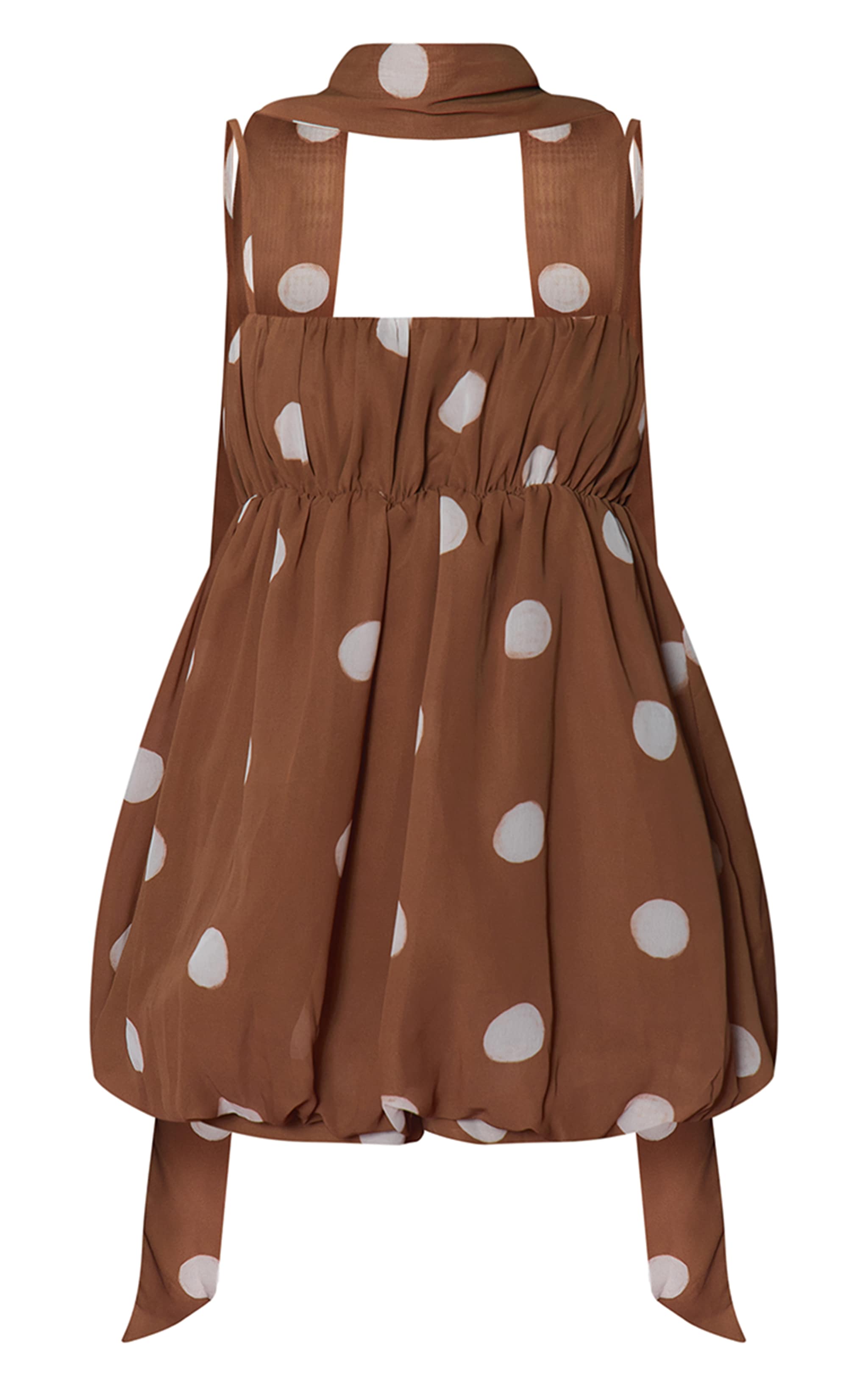 Ochre Chiffon Oversized Polka Dot Strappy Puffball Romper image 5
