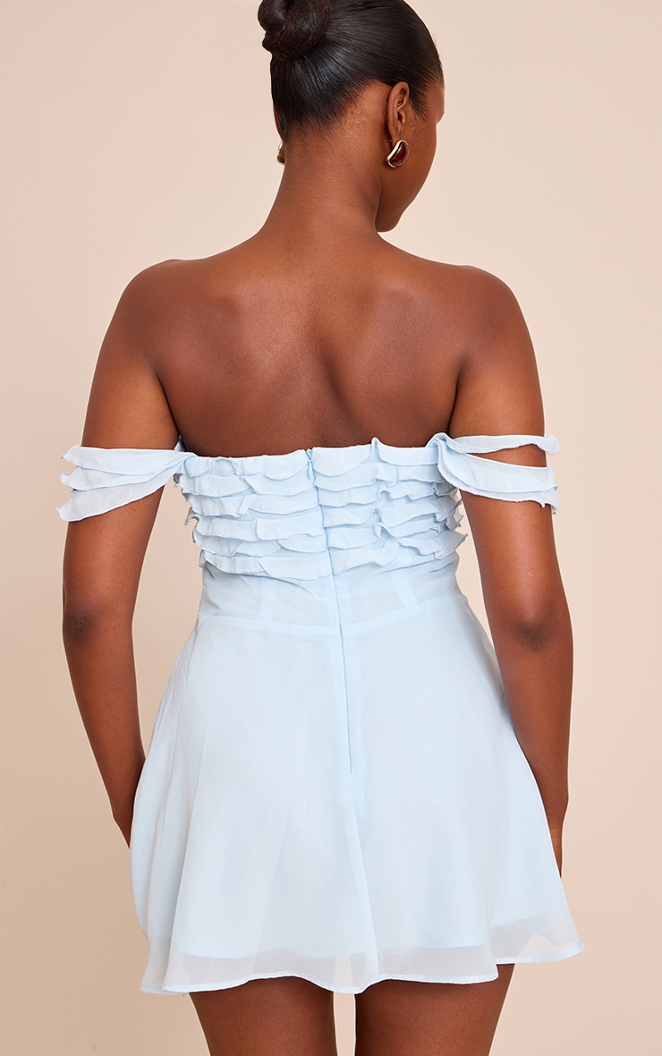 Baby Blue Bardot Frill Details Shift Dress image 2