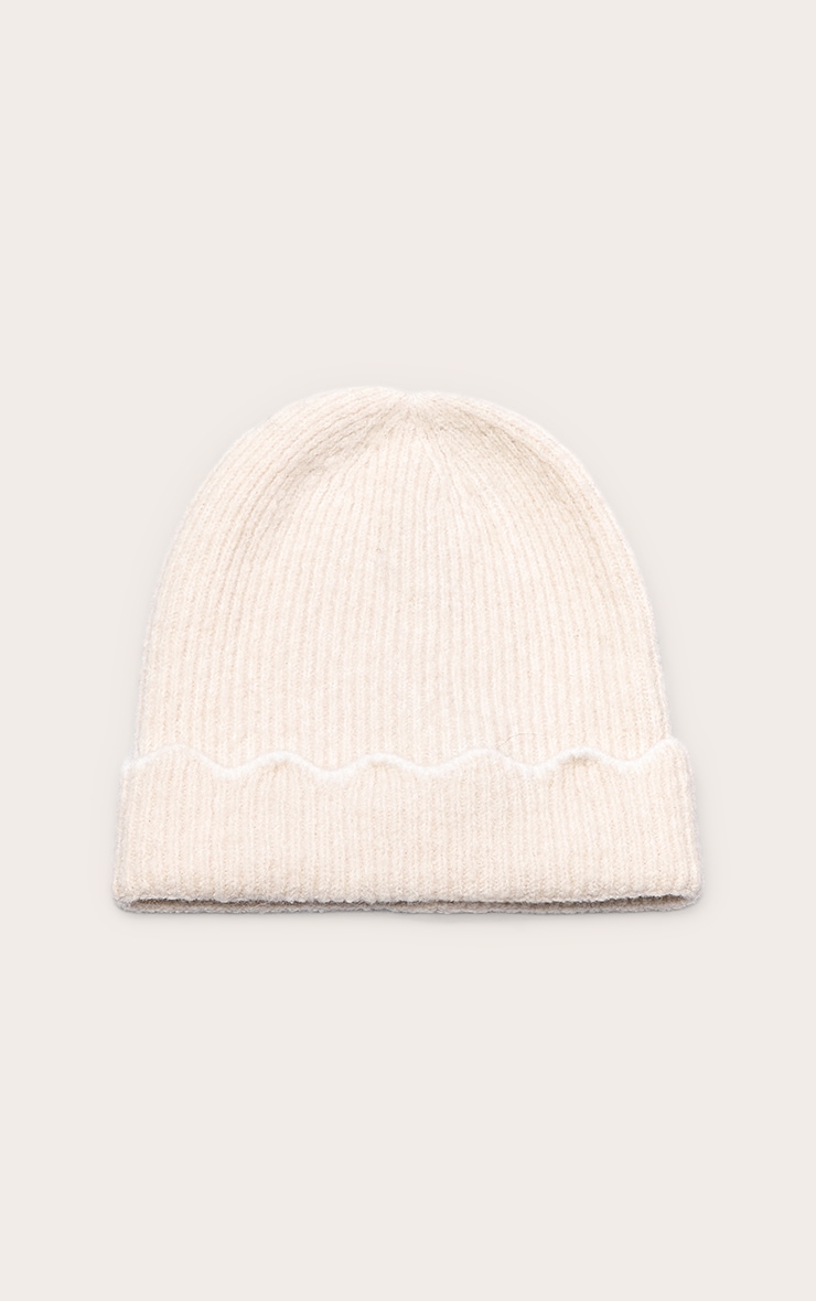 Oatmeal With Cream Scalloped Trim Beanie image 2