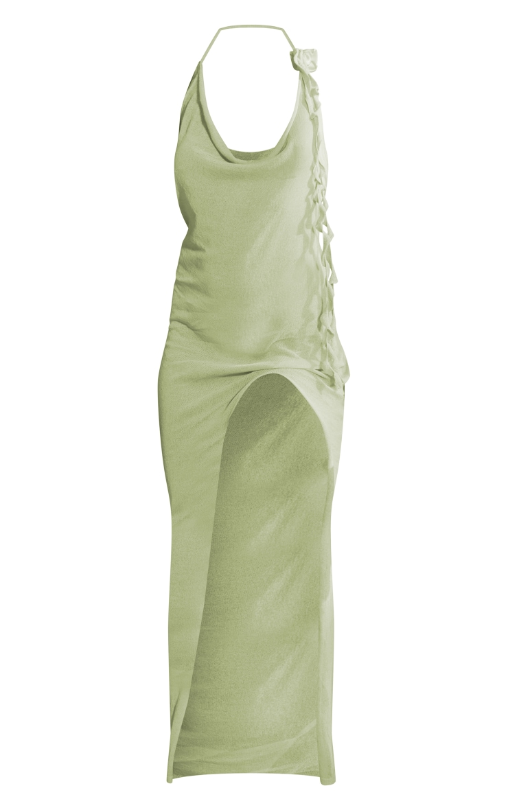 Robe longue en maille tricot transparente vert citron clair à ornement fleuri image 5