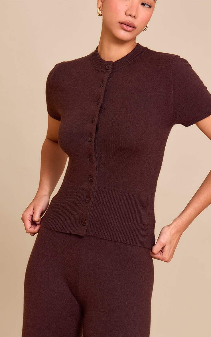 Chocolate Knit Button Through Top image 4