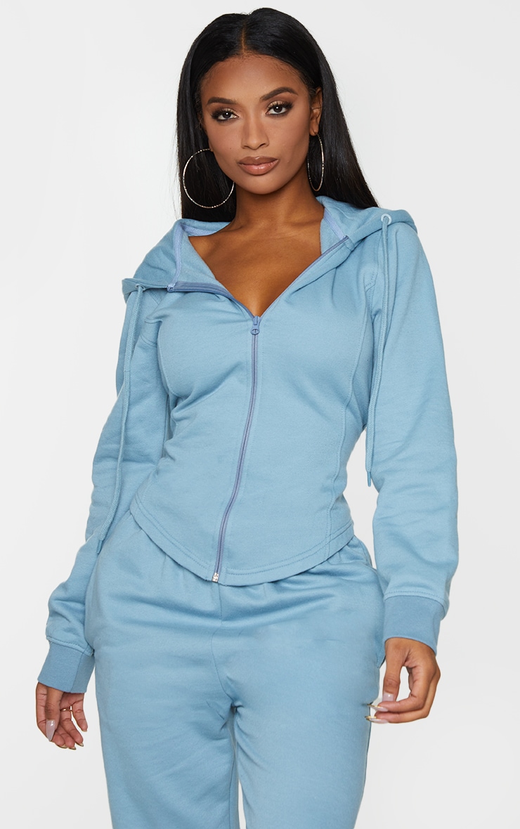 Shape Steel Blue Corset Detail Zip Up Hoodie