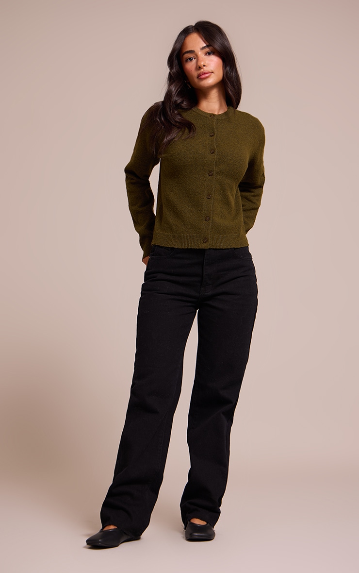 Petite Khaki Knit Button Through Cardigan image 3