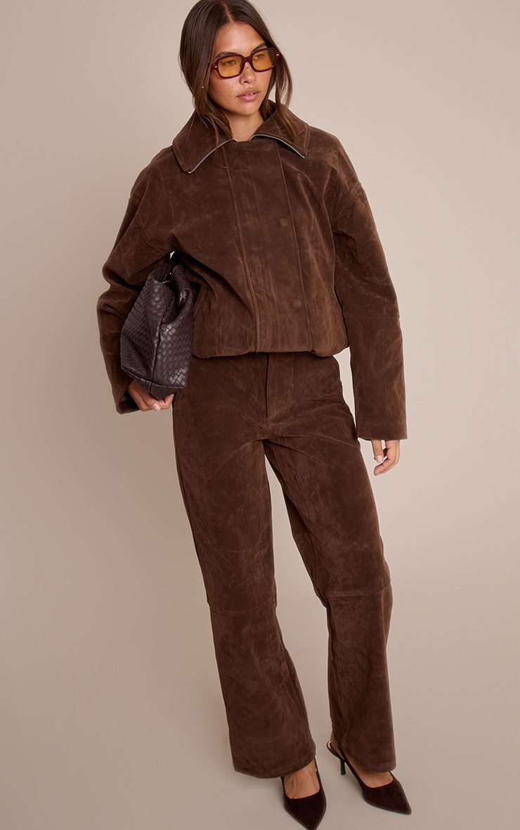Dark Brown Suede Biker Jacket image 3