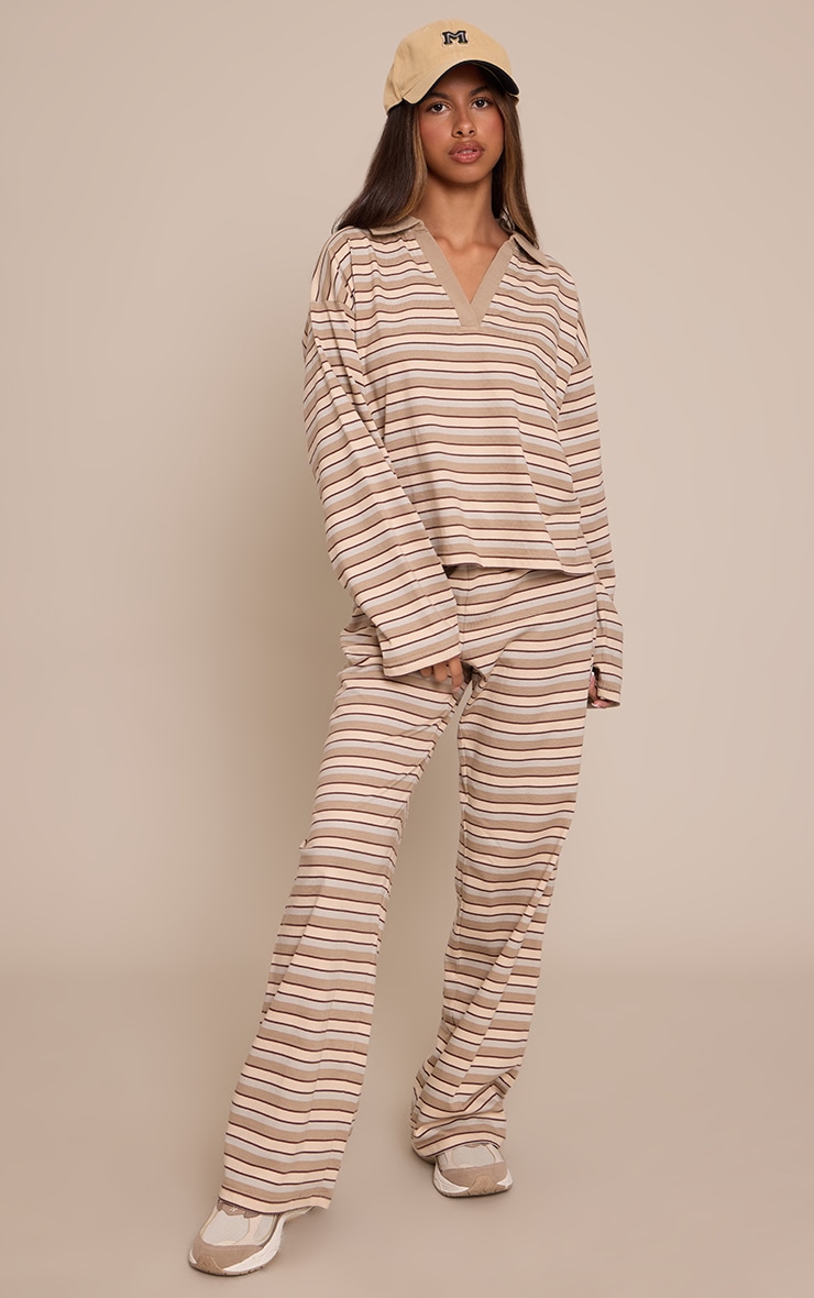 Petite Beige Striped Wide Leg Pants image 1