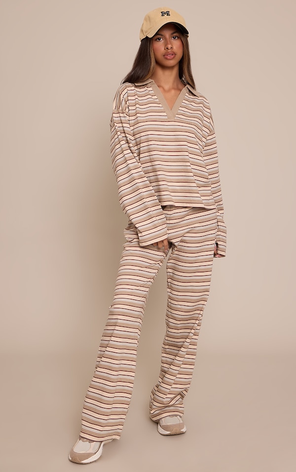 Petite Beige Striped Wide Leg Pants
