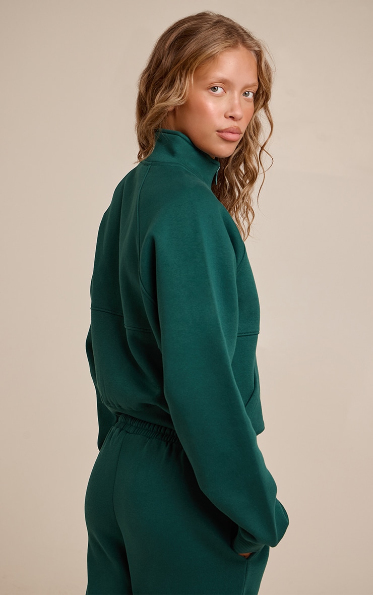 Pine Green Seam Detail Zip Up Fleeceback Jacket image 2